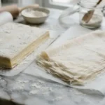 Puff Pastry vs. Phyllo Dough: Key Differences, Uses & Which to Choose raw puff pastry and phyllo dough sheets on a marble surface