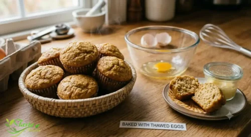 Baked muffins made using properly thawed frozen eggs