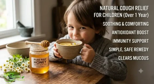 Child drinking warm honey lemon water for natural cough relief — safe remedy for children over 1 year