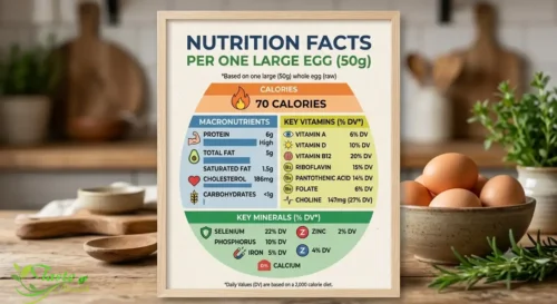 Egg nutrition facts chart showing calories, protein, vitamins and minerals per large egg