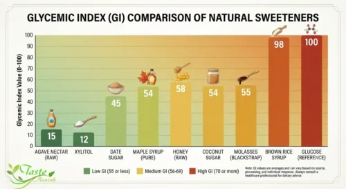 Glycemic index chart comparing honey to other natural sweeteners