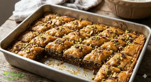 Golden baked chocolate baklava