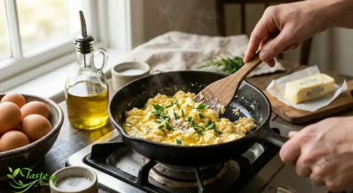 Healthy way to cook eggs – scrambled eggs in olive oil instead of butter