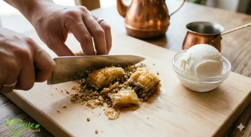 How to make baklava ice cream sundae at home step by step