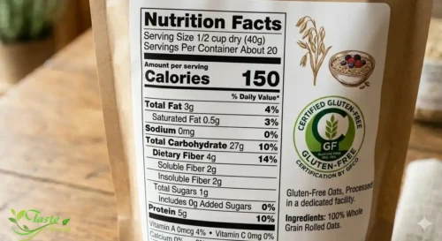 Nutrition facts label showing fiber and protein content of oats