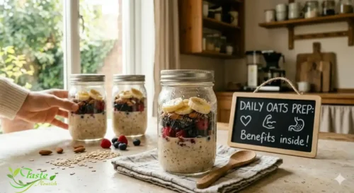Overnight oats in a mason jar as a healthy meal prep idea showcasing benefits of eating oats daily