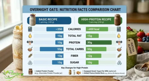 Overnight oats nutrition facts comparison chart for basic vs high-protein recipe