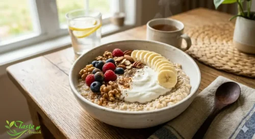 Protein oatmeal bowl with Greek yogurt and banana for weight loss