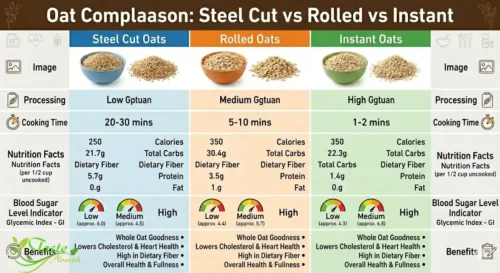 Steel cut oats vs rolled oats vs instant oats comparison nutrition and glycemic index