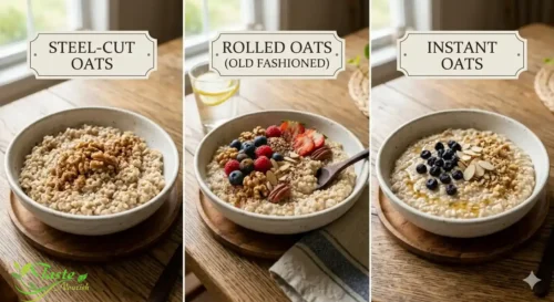 Steel-cut oats vs rolled oats vs instant oats side by side