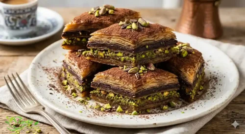 Turkish chocolate pistachio baklava