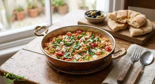 Turkish menemen scrambled eggs with tomatoes and peppers – traditional egg breakfast