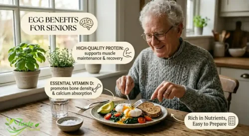 benefits of eggs for older adults — senior eating eggs for protein and vitamin D