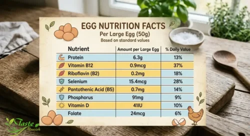egg nutrition facts chart showing protein vitamins and minerals per large egg