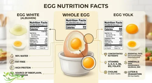egg nutrition facts showing egg yolk and egg white nutritional content