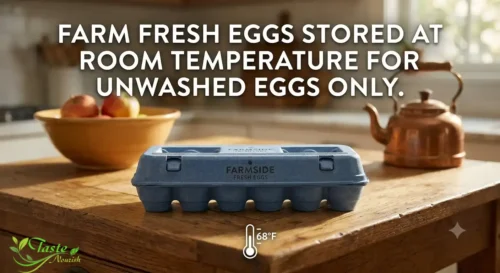 farm fresh eggs stored on counter at room temperature