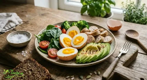 Benefits of Eggs | hard boiled eggs sliced in half showing yolk — healthy high protein breakfast
