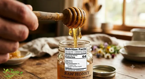honey nutrition facts label showing 64 calories per tablespoon