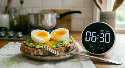 jammy medium boiled egg on avocado toast at 6.5 minutes