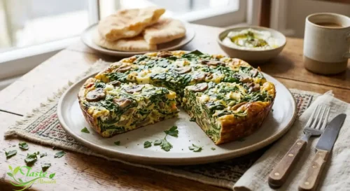 spinach and mushroom frittata sliced – protein-packed egg breakfast recipe