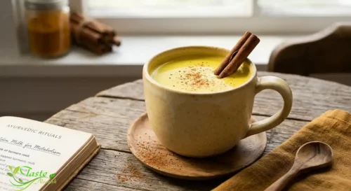 Turmeric for Weight Loss: Benefits: A mug of turmeric golden milk with a cinnamon stick, a common way to use turmeric for weight loss