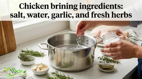 Chicken brining ingredients salt, water, garlic, and fresh herbs