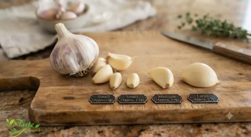 Comparison of small, medium, and large garlic clove sizes and weights
