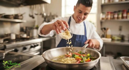 Cook adding minced garlic