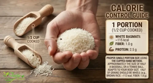 Rice Calories: Cupped hand showing a proper rice portion size for calorie control
