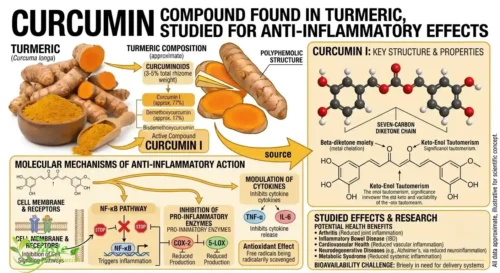 Curcumin compound found in turmeric, studied for anti-inflammatory effects
