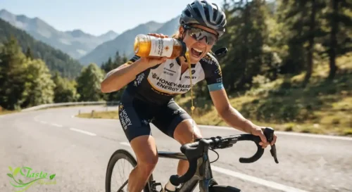 Honey for Energy: Cyclist drinking a honey-based energy mix during a workout