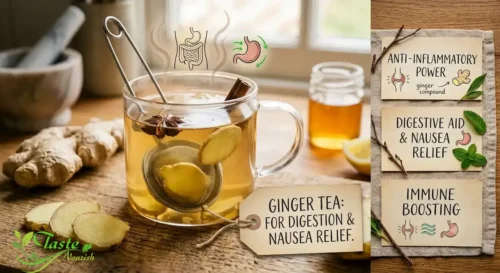 Health Benefits of Ginger: Fresh ginger tea for digestion and nausea relief