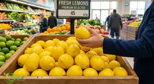 Lemon for Weight Loss : Fresh lemons at a grocery store, chosen for weight and smooth skin