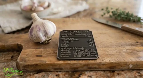 How Much Garlic Should You Eat a Day? Garlic nutrition facts per clove showing calories, carbs, and vitamins