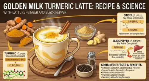 Benefits of Turmeric: Golden milk turmeric latte with ginger and black pepper