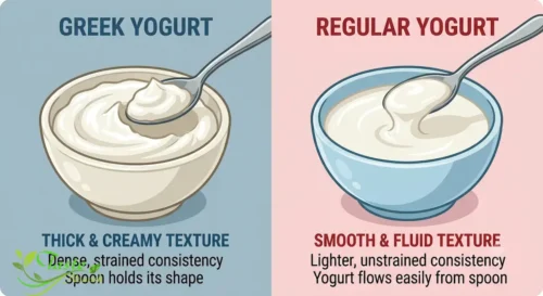 Yogurt Nutrition: Side-by-side Greek yogurt and regular yogurt showing texture differences
