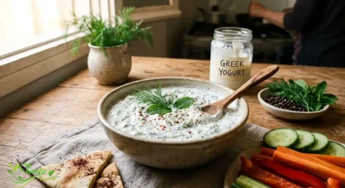 Greek yogurt swapped in for sour cream in a creamy herb dip