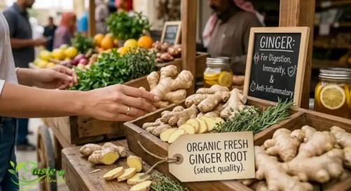Hand selecting fresh ginger root