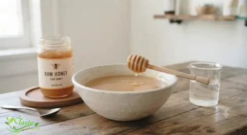 Honey for Hair: Honey and water mixed in a bowl for a homemade hair mask