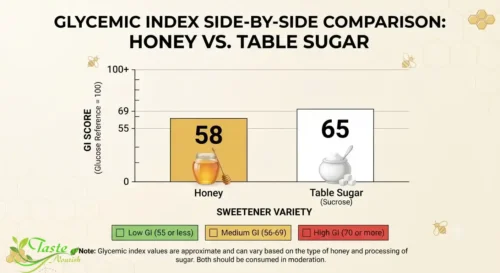 Glycemic Index of Honey: Honey vs table sugar glycemic index side by side comparison