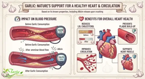 Illustration of garlic's effect on blood pressure and heart health