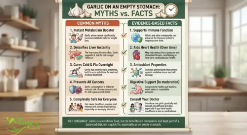 Garlic on an Empty Stomach: Infographic comparing common myths and facts about garlic on an empty stomach