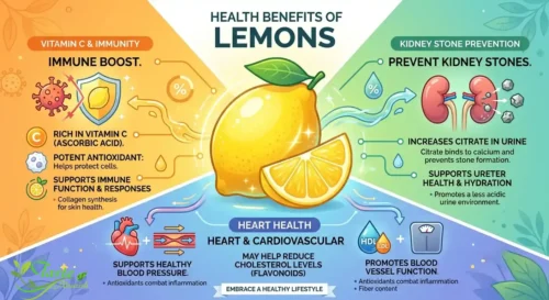 Lemon Nutrition Facts: lemon health benefits including vitamin C, kidney stone prevention, and heart health