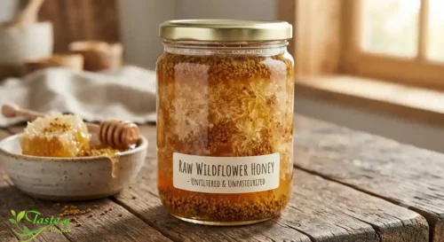 Raw Honey vs. Regular Honey: Jar of raw honey showing natural crystallization and visible pollen