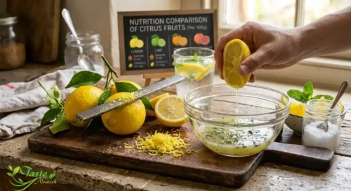 Benefits of Lemon: Lemon zest and juice used in cooking and dressings