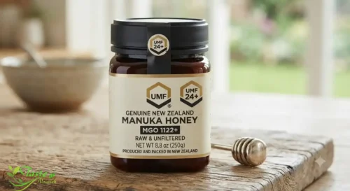 Manuka honey jar with UMF rating label