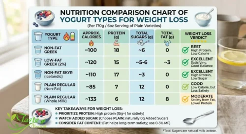 Yogurt and Weight Loss: Nutrition comparison chart of yogurt types for weight loss