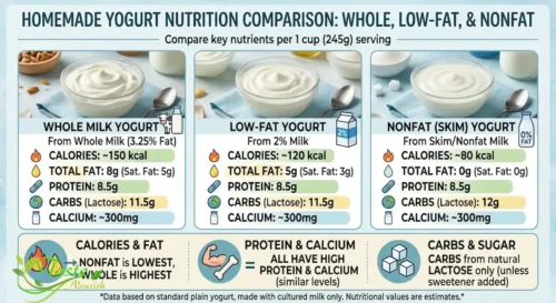 Homemade Yogurt: Nutrition comparison of whole milk, low-fat, and nonfat homemade yogurt