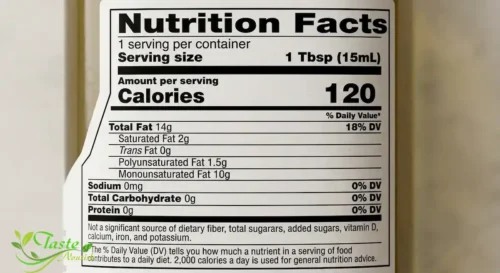 Health Benefits of Olive Oil: Olive oil nutrition facts label showing calories