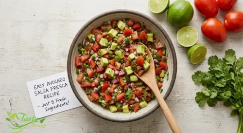 Overhead view of easy avocado salsa fresca recipe